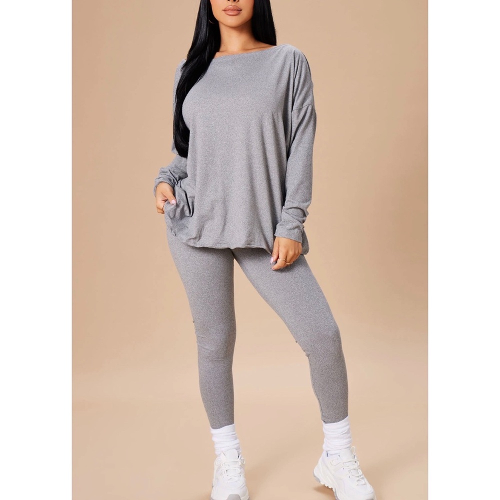Don't Get This Twisted Pant Set - Heather Grey